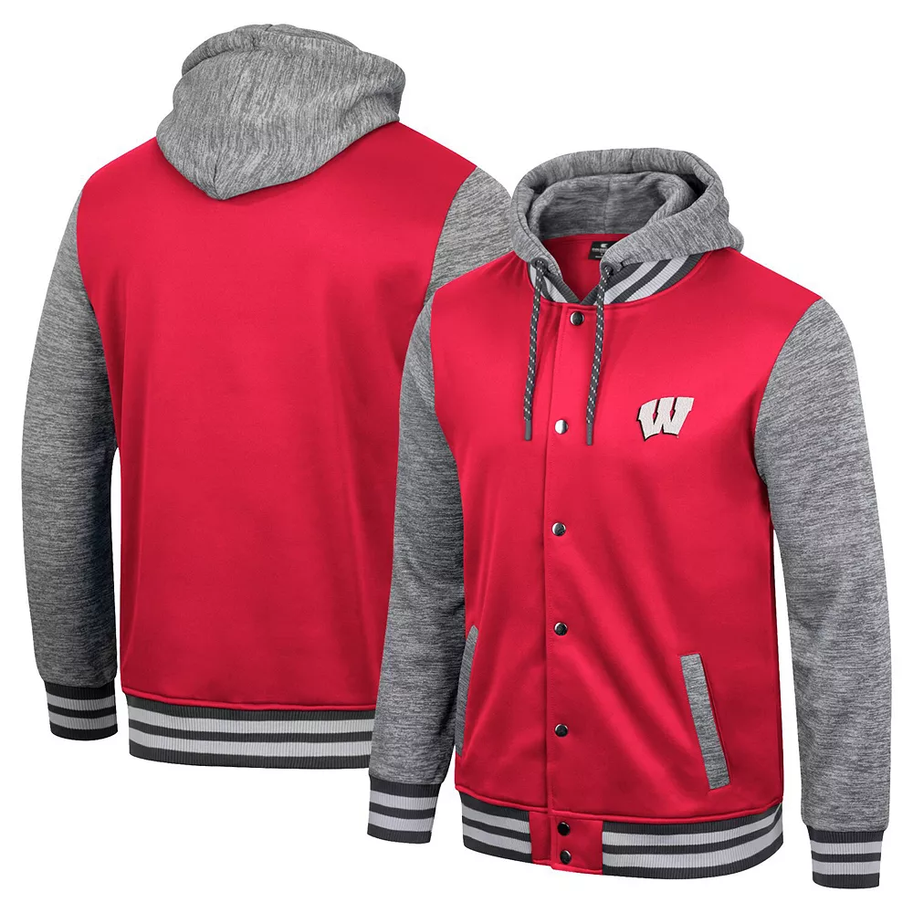 Men's Colosseum Red Wisconsin Badgers Robinson Hoodie Full-Snap Jacket 1 Men's Colosseum Red Wisconsin Badgers Robinson Hoodie Full-Snap Jacket